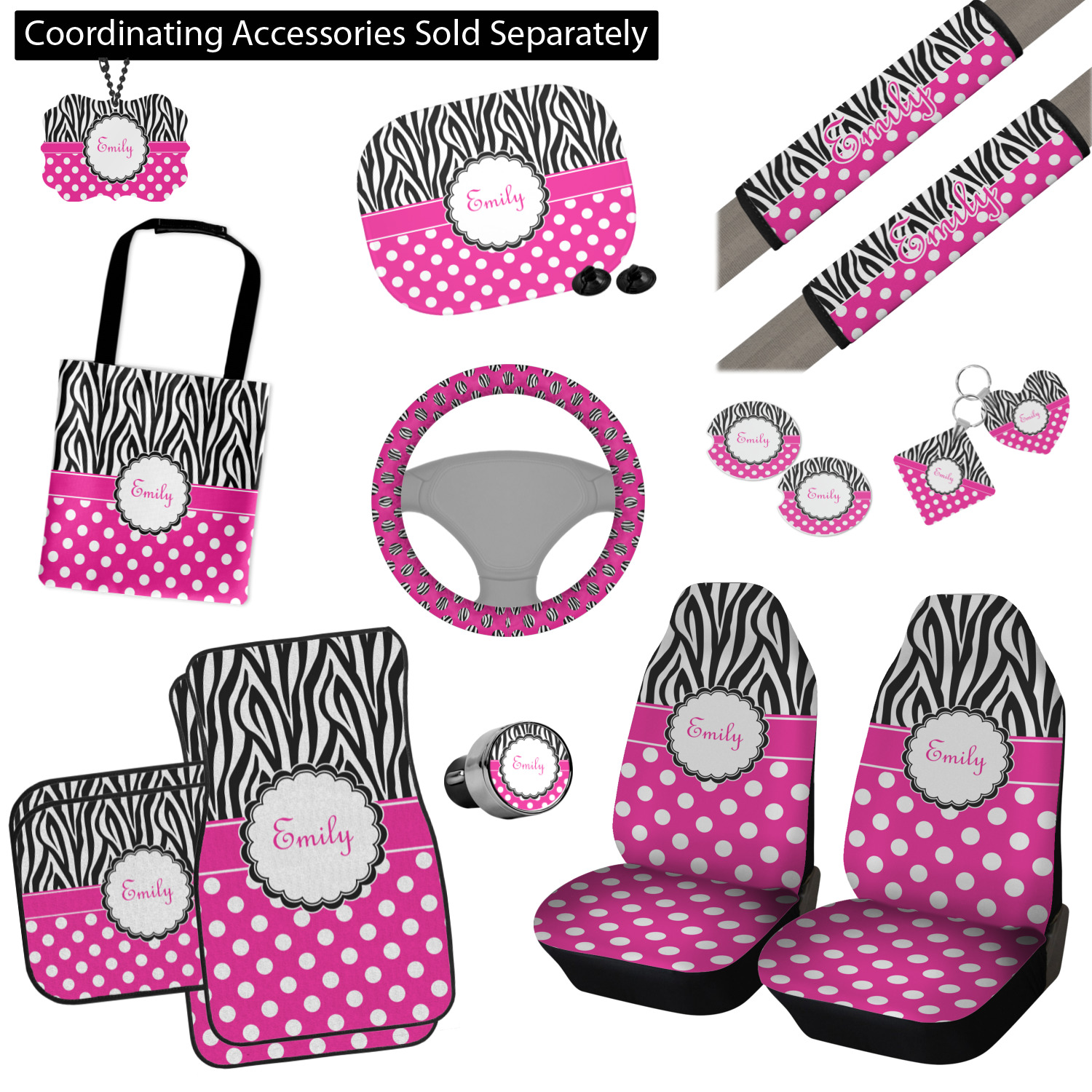 Custom Zebra Print & Polka Dots Car Seat Covers (Set of Two