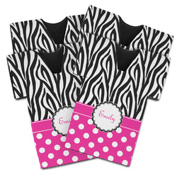 Zebra Print & Polka Dots Jersey Bottle Cooler - Set of 4 (Personalized)