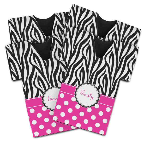 Custom Zebra Print & Polka Dots Jersey Bottle Cooler - Set of 4 (Personalized)