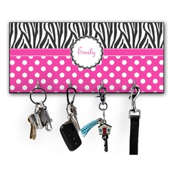 Zebra Print & Polka Dots Key Hanger w/ 4 Hooks w/ Name or Text