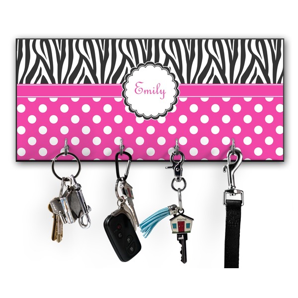 Custom Zebra Print & Polka Dots Key Hanger w/ 4 Hooks w/ Name or Text