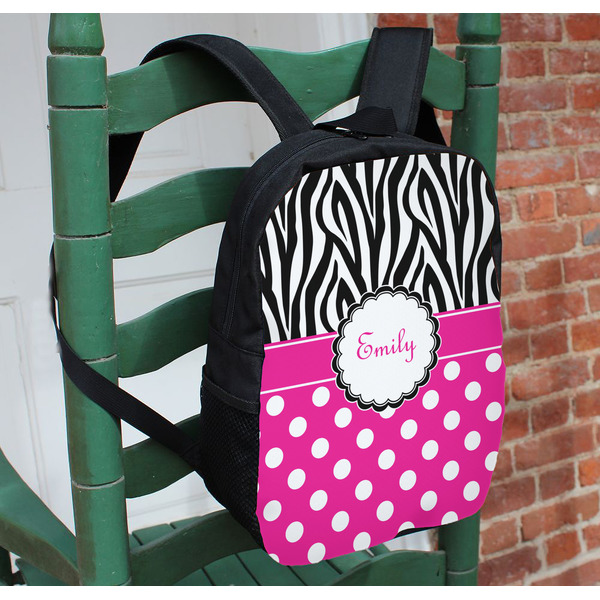 Zebra Print & Polka Dots Kids Backpack - In Context