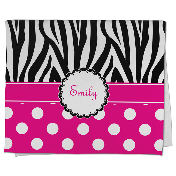 Custom Zebra Print & Polka Dots Kitchen Towel - Poly Cotton w/ Name or Text