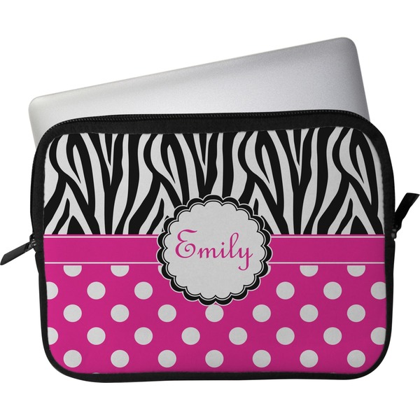 Custom Zebra Print & Polka Dots Laptop Sleeve / Case - 11" (Personalized)