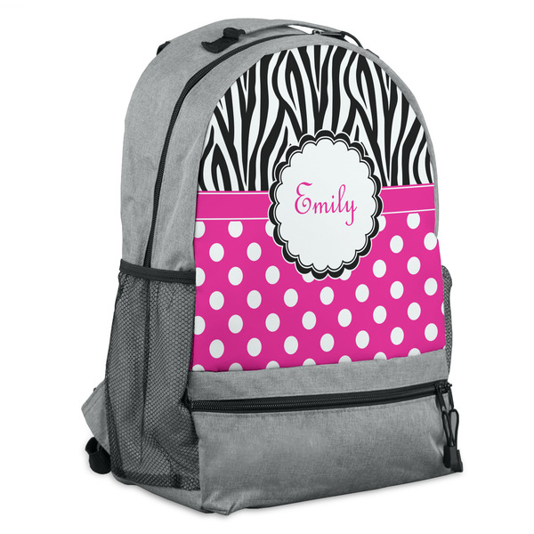 Custom Zebra Print & Polka Dots Backpack - Grey (Personalized)