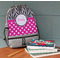 Zebra Print & Polka Dots Large Backpack - Gray - On Desk