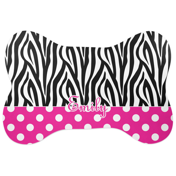 Custom Zebra Print & Polka Dots Bone Shaped Dog Food Mat (Personalized)
