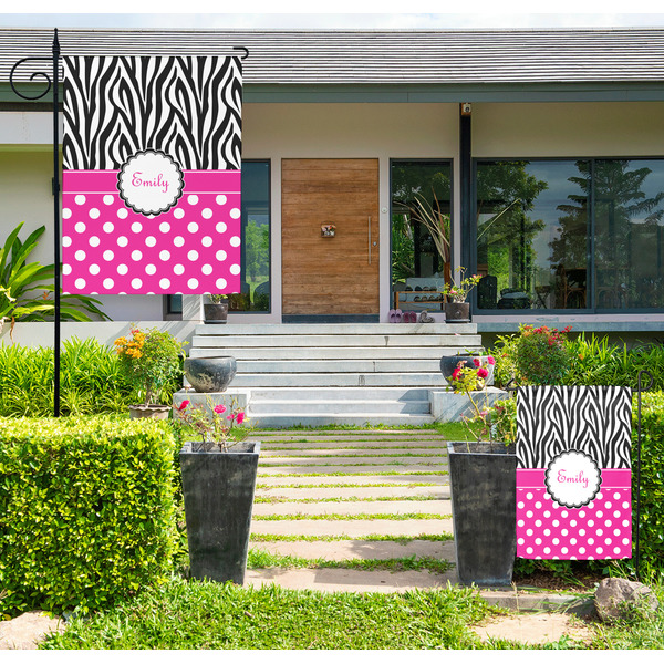 Custom Zebra Print & Polka Dots Large Garden Flag - Double Sided (Personalized)