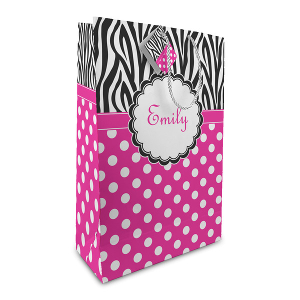 Custom Zebra Print & Polka Dots Large Gift Bag (Personalized)