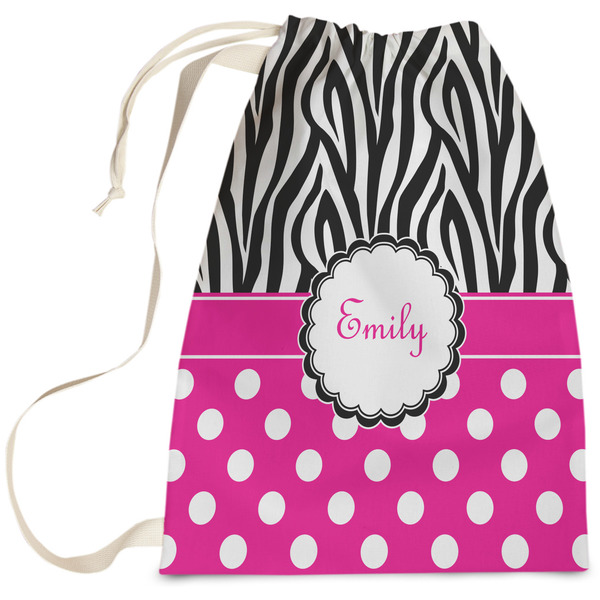 Custom Zebra Print & Polka Dots Laundry Bag (Personalized)