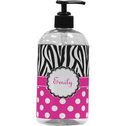 Zebra Print & Polka Dots Plastic Soap / Lotion Dispenser (16 oz - Large - Black) (Personalized)
