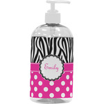Zebra Print & Polka Dots Plastic Soap / Lotion Dispenser (16 oz - Large - White) (Personalized)