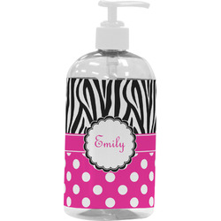Zebra Print & Polka Dots Plastic Soap / Lotion Dispenser (16 oz - Large - White) (Personalized)