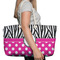 Zebra Print & Polka Dots Large Rope Tote Bag - In Context View
