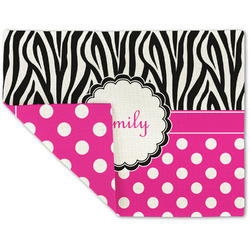 Zebra Print & Polka Dots Double-Sided Linen Placemat - Single w/ Name or Text