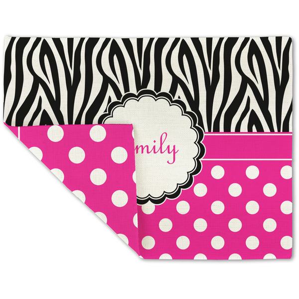 Custom Zebra Print & Polka Dots Double-Sided Linen Placemat - Single w/ Name or Text