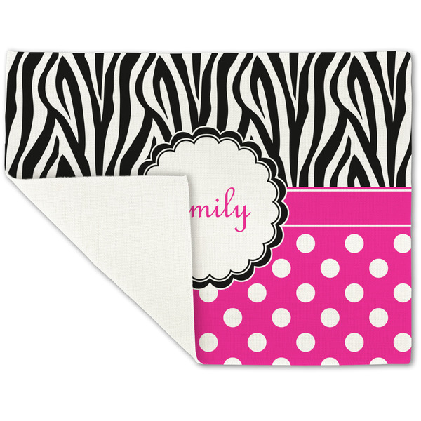 Zebra Print & Polka Dots Linen Placemat - Folded Corner (single side)