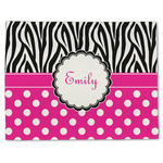 Zebra Print & Polka Dots Single-Sided Linen Placemat - Single w/ Name or Text
