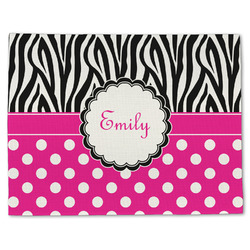 Zebra Print & Polka Dots Single-Sided Linen Placemat - Single w/ Name or Text