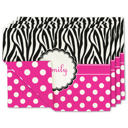 Zebra Print & Polka Dots Double-Sided Linen Placemat - Set of 4 w/ Name or Text