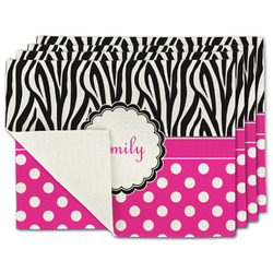 Zebra Print & Polka Dots Single-Sided Linen Placemat - Set of 4 w/ Name or Text