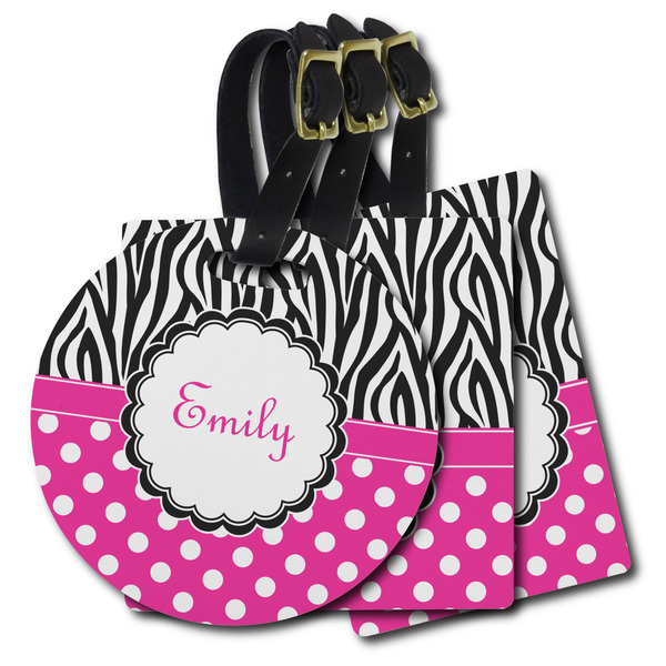 Custom Zebra Print & Polka Dots Plastic Luggage Tag (Personalized)