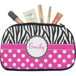 Zebra Print & Polka Dots Makeup / Cosmetic Bag - Medium (Personalized)