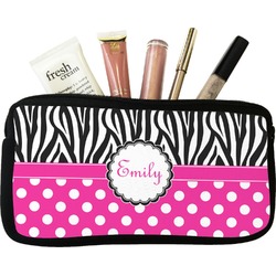 Zebra Print & Polka Dots Makeup / Cosmetic Bag - Small (Personalized)