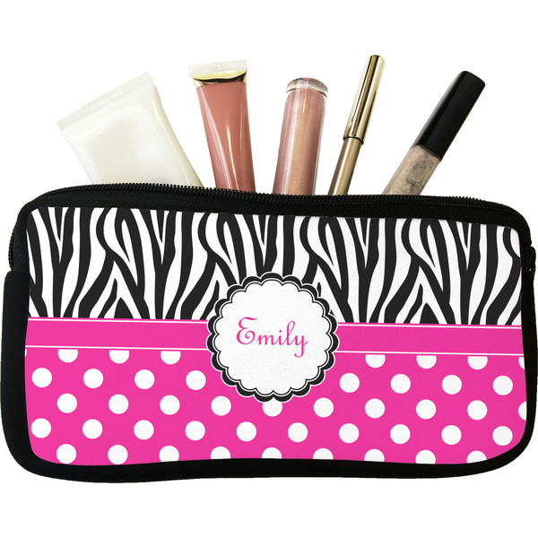 Custom Zebra Print & Polka Dots Makeup / Cosmetic Bag (Personalized)