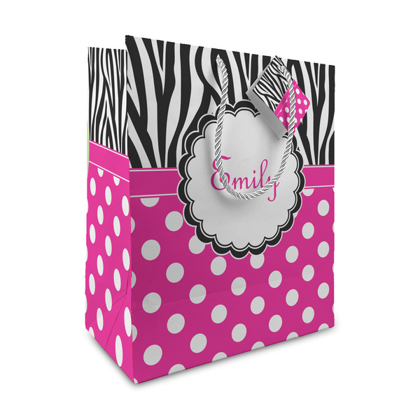 Custom Zebra Print & Polka Dots Medium Gift Bag (Personalized)