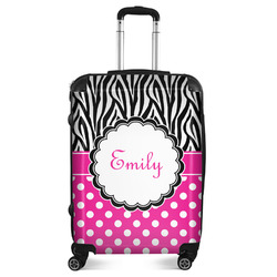 Zebra Print & Polka Dots Suitcase - 24" Medium - Checked (Personalized)