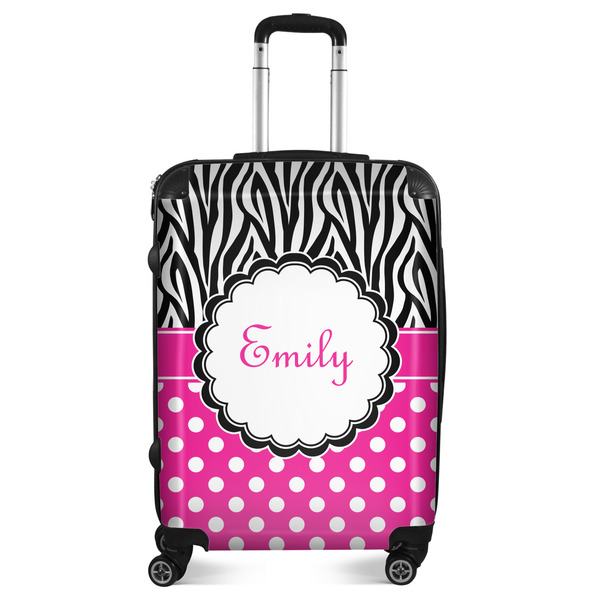 Custom Zebra Print & Polka Dots Suitcase - 24" Medium - Checked (Personalized)