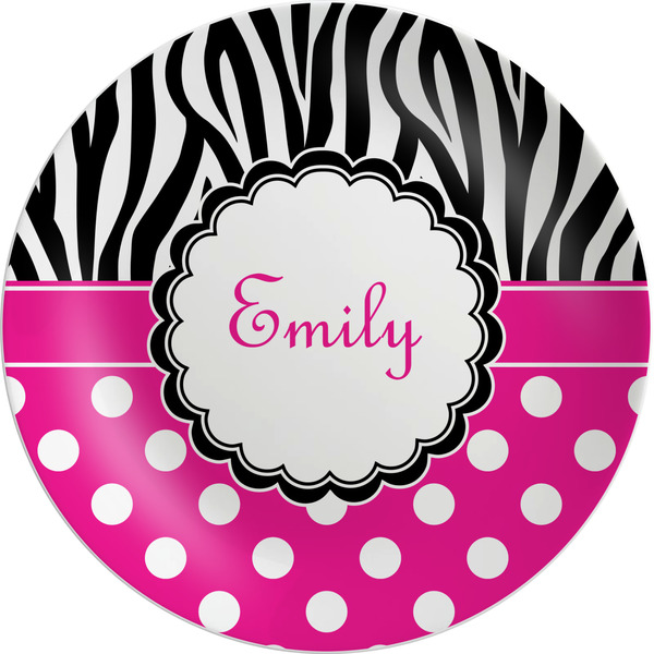 Custom Zebra Print & Polka Dots Melamine Salad Plate - 8" (Personalized)