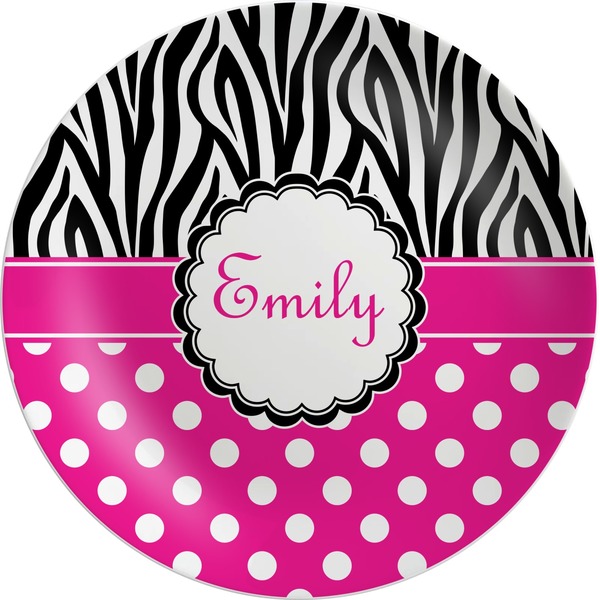 Custom Zebra Print & Polka Dots Melamine Plate (Personalized)