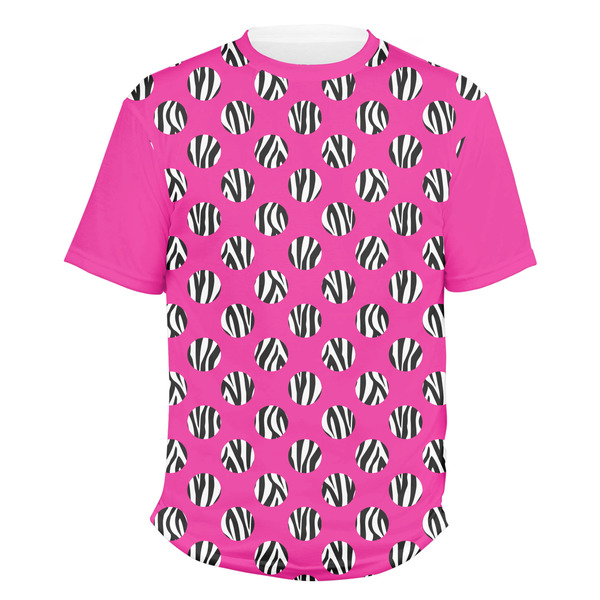 Custom Zebra Print & Polka Dots Men's Crew T-Shirt - Large