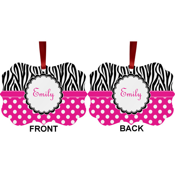 Zebra Print & Polka Dots Metal Benilux Ornament - Front and Back (APPROVAL)
