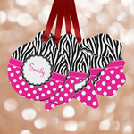 Zebra Print & Polka Dots Metal Ornaments - Double Sided w/ Name or Text