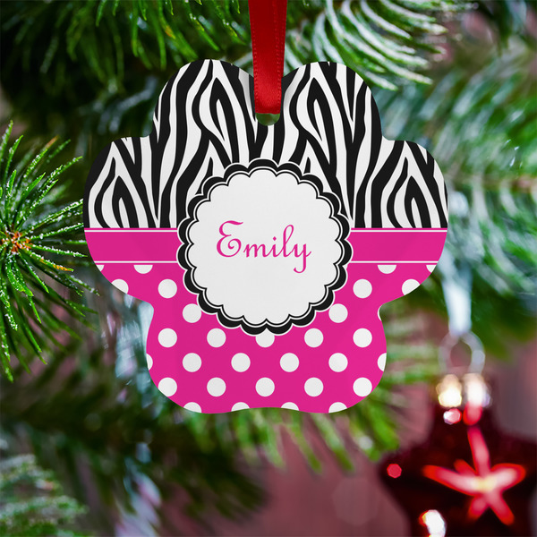 Zebra Print & Polka Dots Metal Paw Ornament - Lifestyle