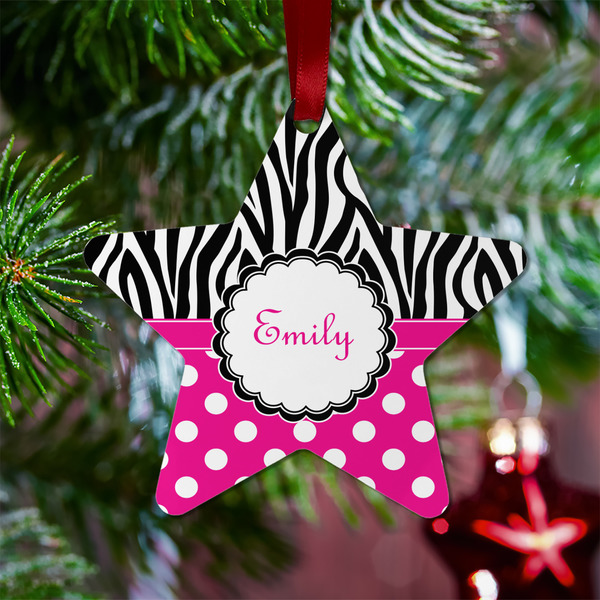 Zebra Print & Polka Dots Metal Star Ornament - Lifestyle