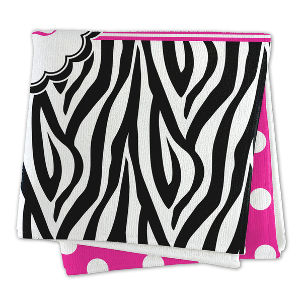 Zebra Print & Polka Dots Microfiber Dish Rag - FOLDED (square)