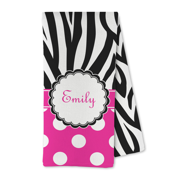 Custom Zebra Print & Polka Dots Kitchen Towel - Microfiber (Personalized)