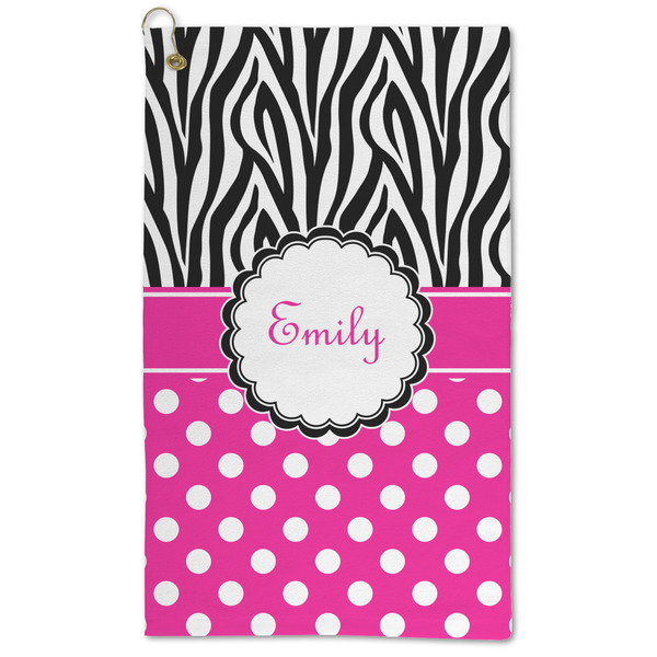 Custom Zebra Print & Polka Dots Microfiber Golf Towel (Personalized)