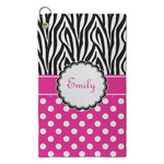 Zebra Print & Polka Dots Microfiber Golf Towel - Small (Personalized)