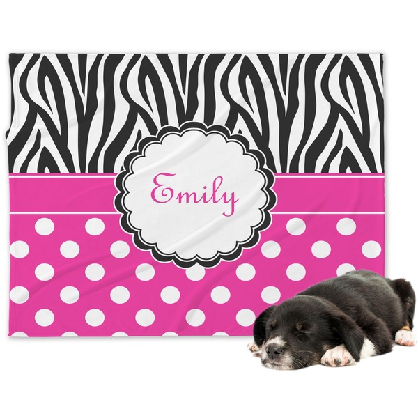 Custom Zebra Print & Polka Dots Dog Blanket - Large (Personalized)