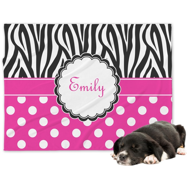 Custom Zebra Print & Polka Dots Dog Blanket - Regular (Personalized)