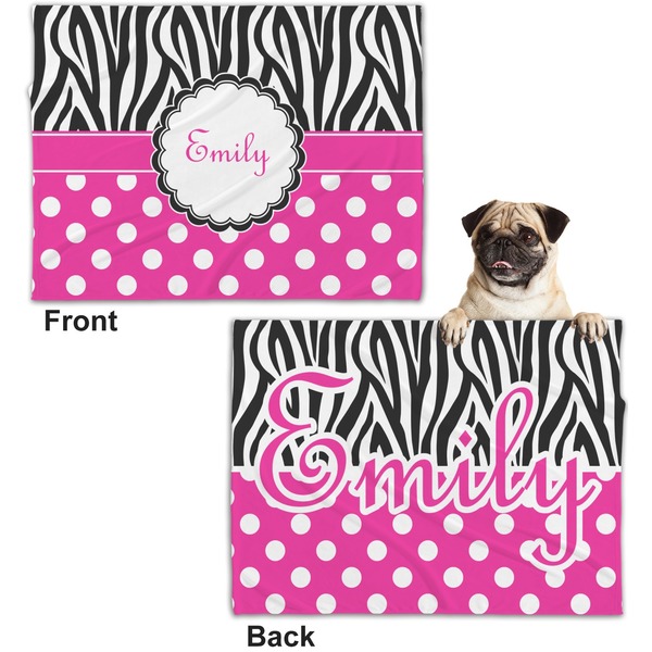 Zebra Print & Polka Dots Microfleece Dog Blanket - Regular - Front & Back