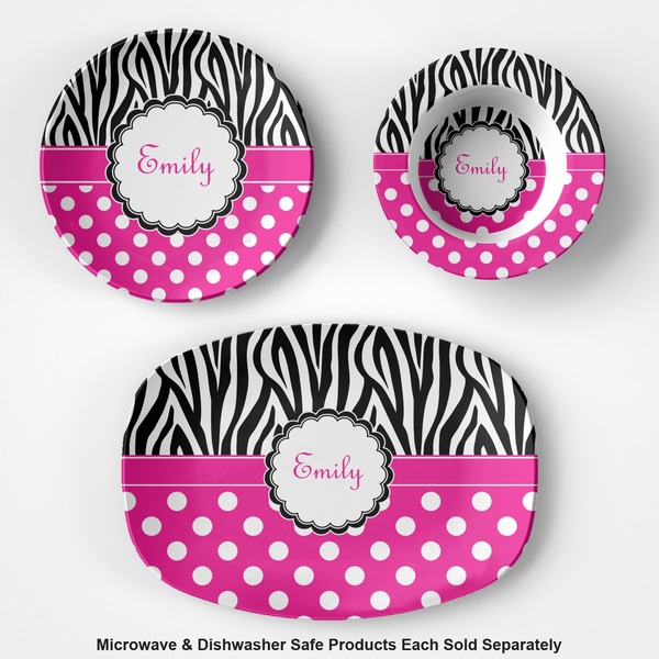 Zebra Print & Polka Dots Microwave & Dishwasher Safe CP Plastic Dishware - Group