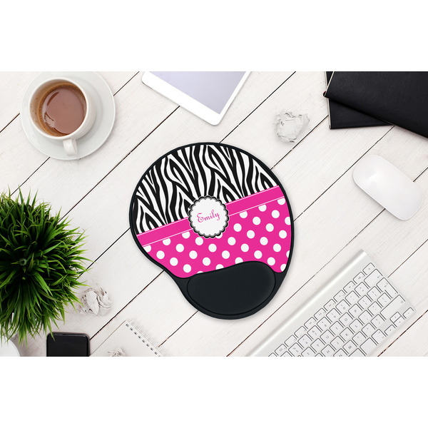 Zebra Print & Polka Dots Mouse Pad with Wrist Rest - LIFESYTLE 1