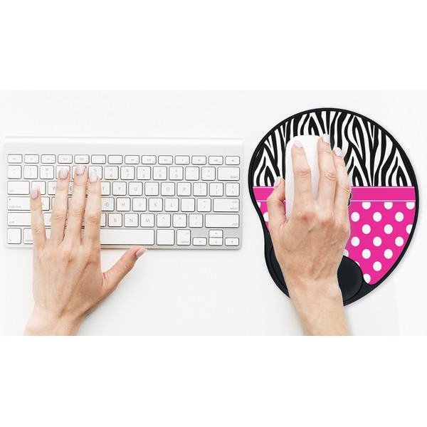 Zebra Print & Polka Dots Mouse Pad with Wrist Rest - LIFESYTLE 2 (in use)