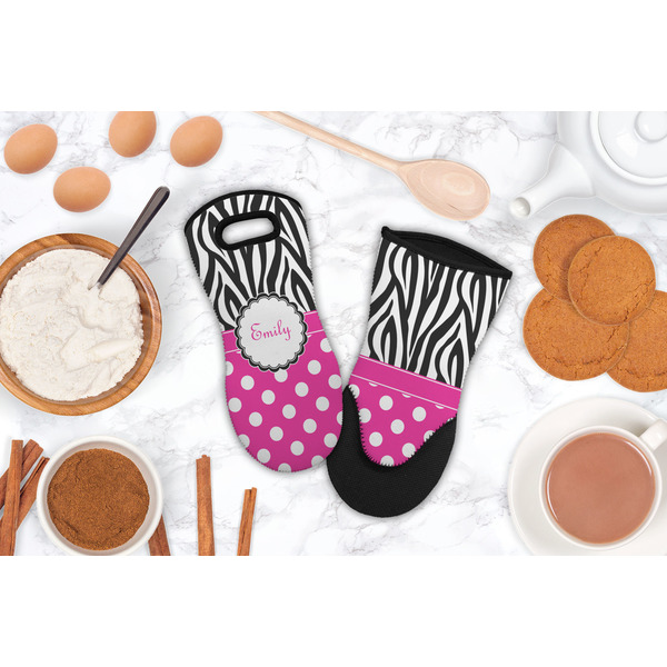 Zebra Print & Polka Dots Neoprene Oven Mitt - Lifestyle Image